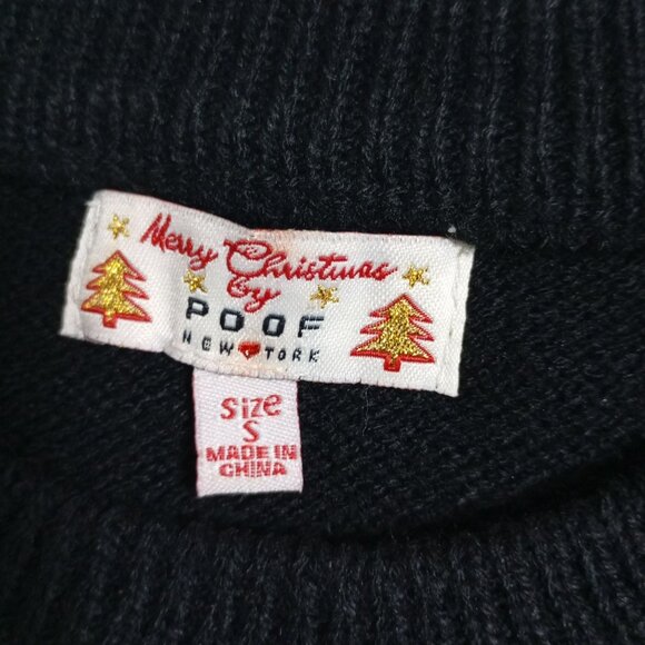 Merry Christmas Poof Feliz Navidad Flamingo Sweater S Black - Picture 2 of 11